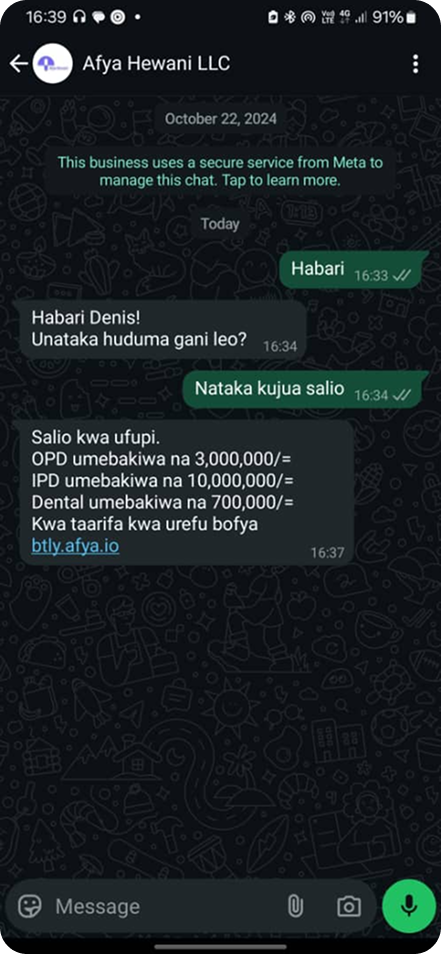 Afya Hewani WhatsApp Patient Interface